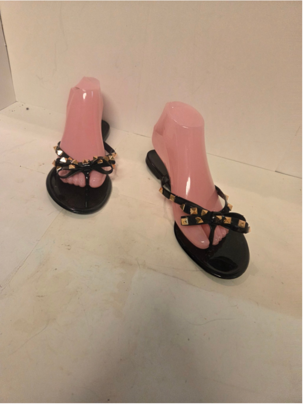 Women's Unbranded Black and Gold Studded Bow Sandals